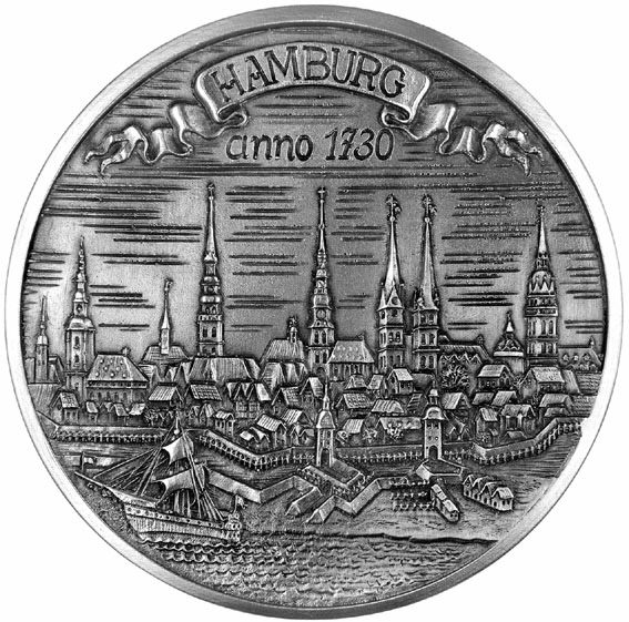 Städte-Medaille aus Zinn