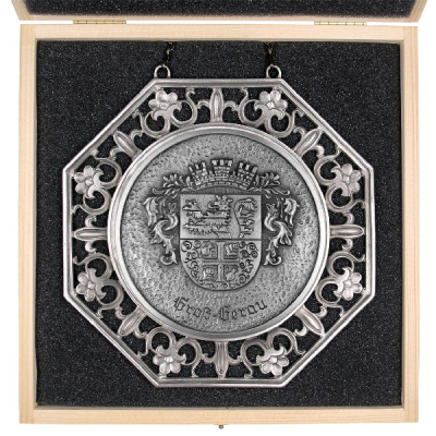 Städtemedaille "Groß-Gerau" (Wappen) in Ornamentrahmen