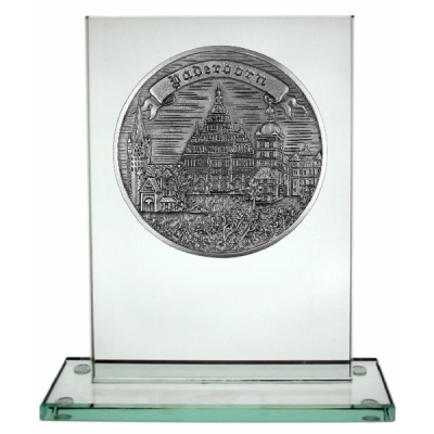 Städtemedaille "Paderborn" auf Glasobjekt