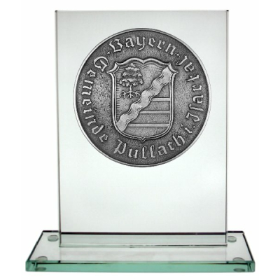 Städtemedaille "Pullach" (Wappen) auf Glasobjekt