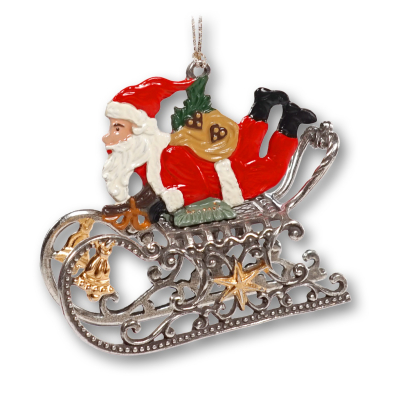 3D-Zinnminiatur Weihnachtsmann liegend auf Schlitten