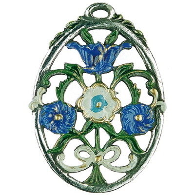 Zinnfigur Blumenstrauß oval blau