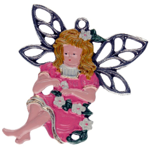Zinnfigur Elfe mit rosa Kleid und Girlande