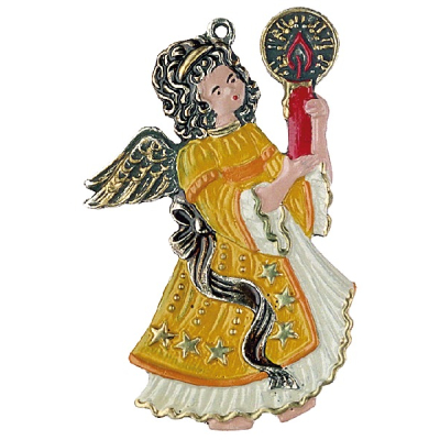 Zinnfigur Engel mit Kerze gelb