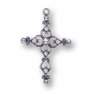 Zinnfigur Filigrankreuz 5 Steine kristall
