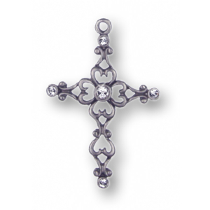 Zinnfigur Filigrankreuz 5 Steine kristall