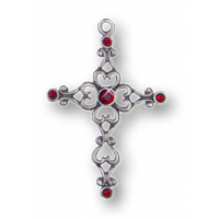 Zinnfigur Filigrankreuz 5 Steine rot