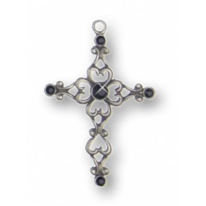 Zinnfigur Filigrankreuz 5 Steine schwarz