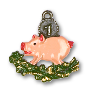 Zinnfigur Glücksschwein mit Pfennig