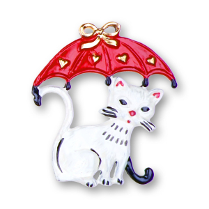 Zinnfigur Katze unterm Schirm