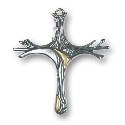Zinnfigur Kreuz modern 4 Steine kristall