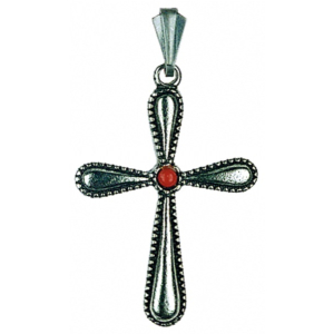 Zinnfigur Minikreuz mit rotem Stein antik