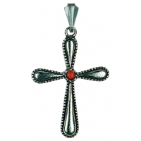 Zinnfigur Minikreuz mit rotem Stein antik