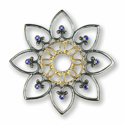 Zinnfigur Ornament-Blume mit 16 Steinen blau