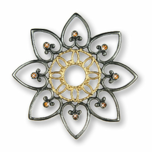 Zinnfigur Ornament-Blume mit 16 Steinen gelb