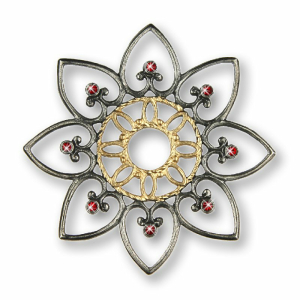 Zinnfigur Ornament-Blume mit 16 Steinen rot