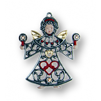 Zinnfigur Ornament-Engel mit 6 Steinen gelb