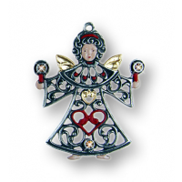 Zinnfigur Ornament-Engel mit 6 Steinen gelb