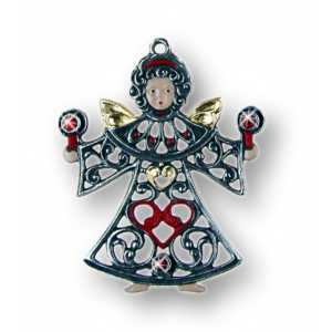 Zinnfigur Ornament-Engel mit 6 Steinen rot