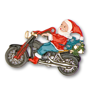 Zinnfigur Weihnachtsmann auf Motorrad