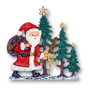 Zinnfigur Weihnachtsmann mit 3 Christbäumen