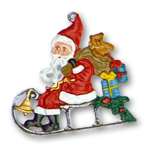 Zinnfigur Weihnachtsmann sitzend auf Schlitten