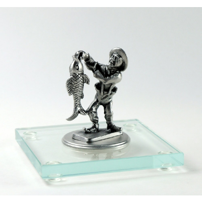 Zinnminiatur Fischer auf Glassockel
