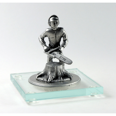 Miniatur Waldarbeiter auf Glassockel