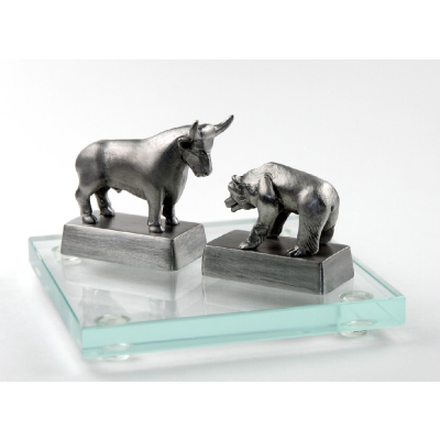 Zinnminiaturen Börse - Bulle & Bär auf Glassockel