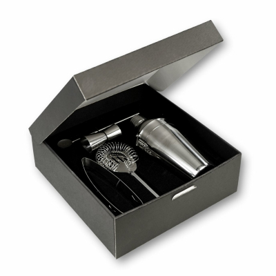 Cocktailset 5-teilig aus Edelstahl in schwarzer Geschenk-Box 