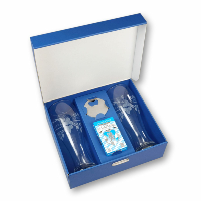 Weizenbiergläser 2er-Geschenkset mit Schafkopfkarten und Edelstahl-Flaschenöffner