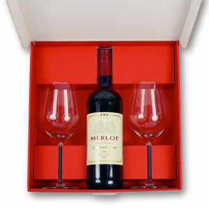 Geschenkset Rotwein mit Gläsern in Geschenk-Box rot