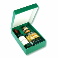 Geschenkset Rotwein mit Pesto und Nudeln in Geschenk-Box grün