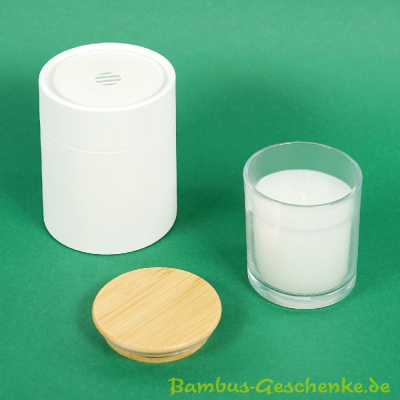 Kerze mit Bambus-Deckel Vanilleduft