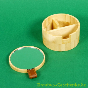 Bambus-Schmuckkästchen rund mit Spiegel