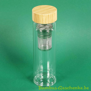Trinkflasche aus Glas doppelwandig mit Bambus-Deckel