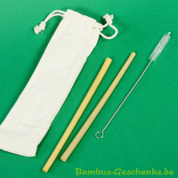 Bambus-Trinkhalme 2er-Set mit Bürste im Beutel