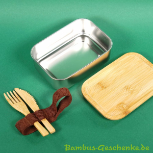 Lunchbox mit Bambus-Deckel und Besteck