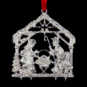 3D-Zinnminiatur Krippe mit Hirten und Lamm - SilverStylePewter