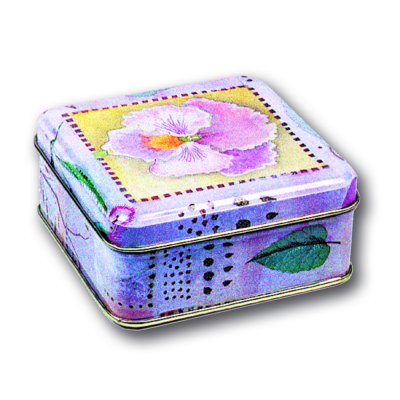 Keksdose / Teedose Blumendekor quadratisch - 85 x 85 x 37 mm