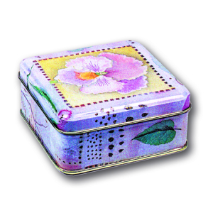 Keksdose / Teedose Blumendekor quadratisch - 85 x 85 x 37 mm