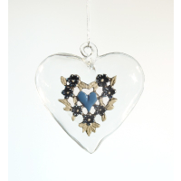 Glasherz klein mit Zinndekor Herz blau