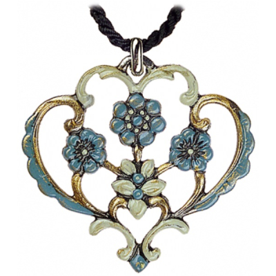 Zinn-Halsschmuck Herz mit vier Blumen blau