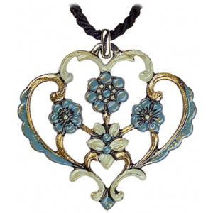 Zinn-Halsschmuck Herz mit vier Blumen blau