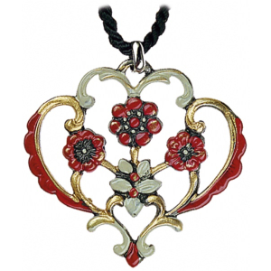 Zinn-Halsschmuck Herz mit vier Blumen rot