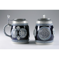 Keramik-Bierkrug blau "Schach" 