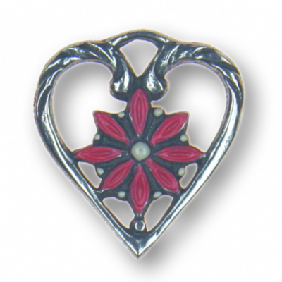 Zinn-Schmuck Anhänger Herz mit Blume rosa - ausverkauft!