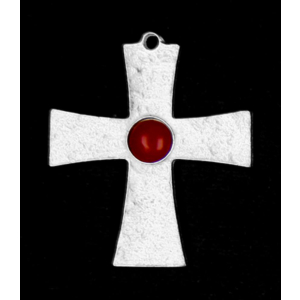 Zinn-Schmuck Anhänger Kreuz mit echter Koralle poliert