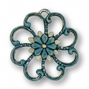Zinn-Schmuck Anhänger rund mit Blume blau