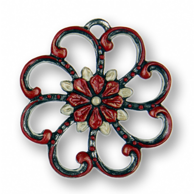 Zinn-Schmuck Anhänger rund mit Blume rot